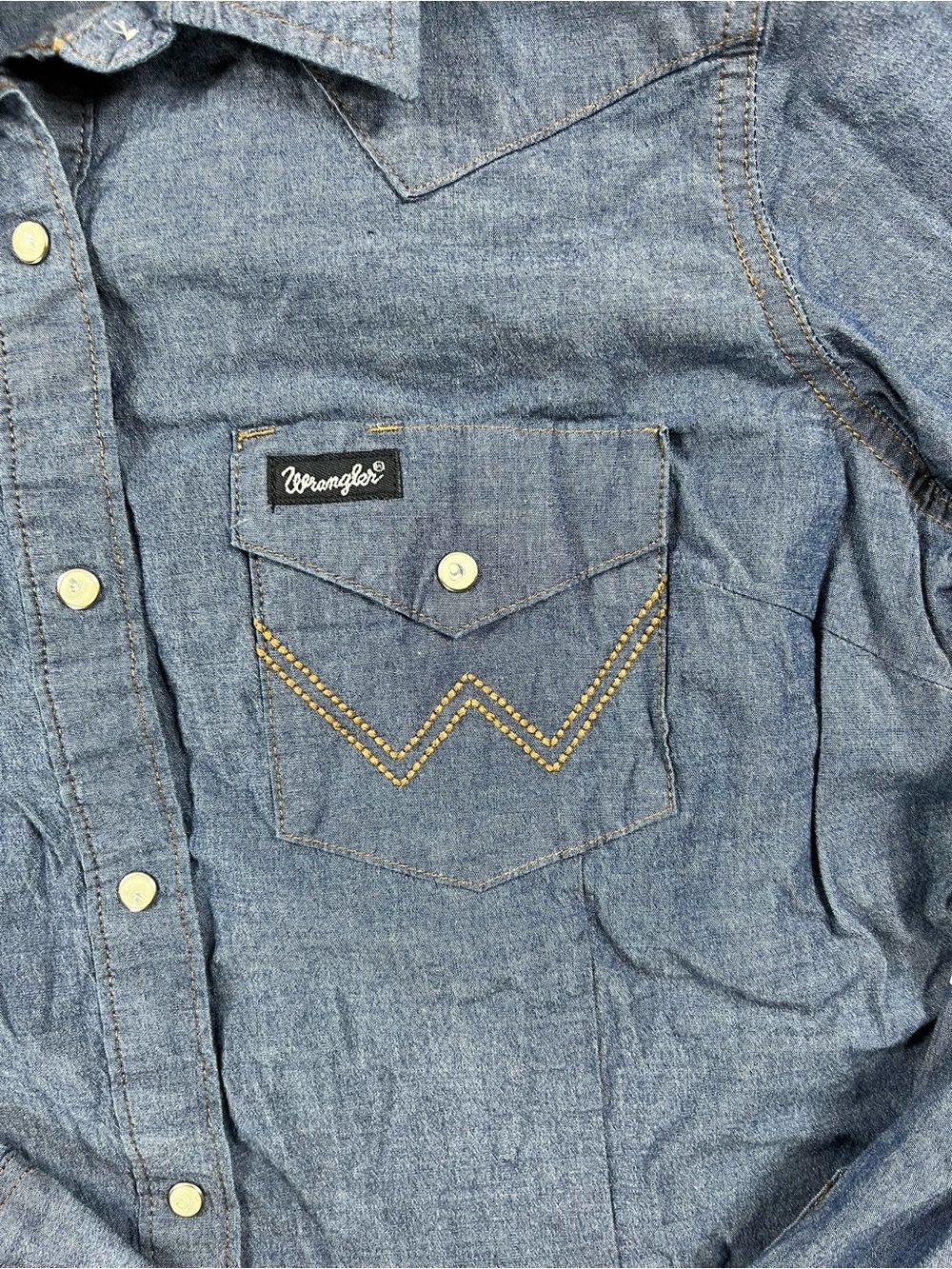 Wrangler Pearl Snap Shirt Women's S Blue Hatch - Picture 2 of 8